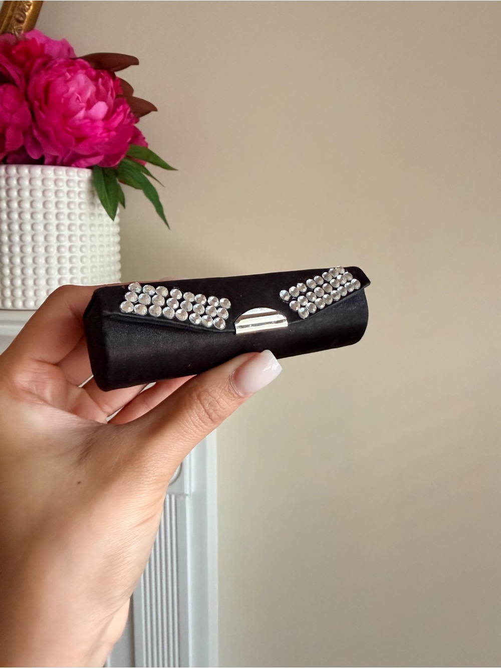 Black Rhinestone Lipstick Case